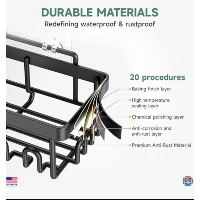 Veken Rustproof Waterproof Shower Caddy 6-Pack, No Drill Adhesive Shelves