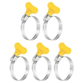 Sourcing Map 5Pcs Stainless Steel Hose Clamps, 32-44mm (1-1/4" to 1-3/4"), Yellow, Worm Gear, Adjustable Thumb Screw Key Type, Fuel Line Clamps, 8mm Bandwidth, Plumbing