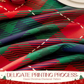 Romanstile Christmas Rectangle Green Plaid Tablecloth - 60 x 84 Inch - Checkered Water Stain Resistant Table Cover, Washable Polyester Table Cloth for Xmas Dinner/Party Decoration/Holiday