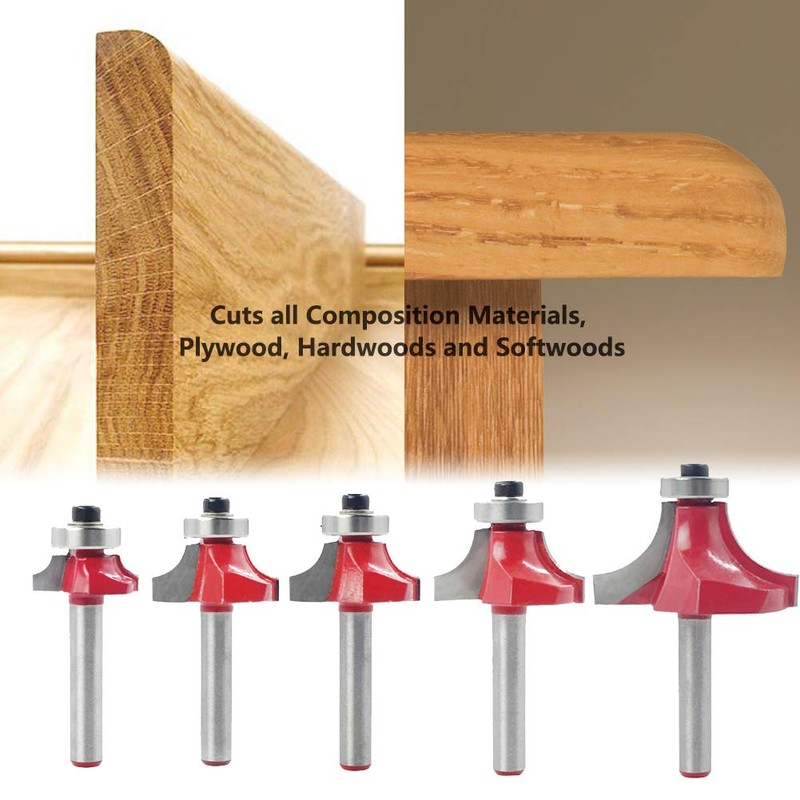 Saipor 5pcs 1/4” Shank Round Over Router Bit Roundover Edging