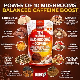 NOVIIML room Coffee Blend - Ten Treasure Mushrooms Extract Instant Coffee Powder with Lions Mane, Turkey Tail, Reishi, Chaga, Shiitake, Maitake,