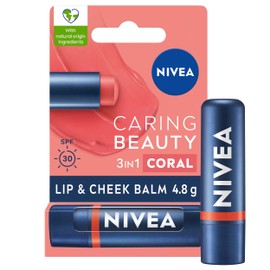 NIVEA Caring Beauty Coral Lip Balm SPF30 (4.8g), 3-in-1 Buttery Lip and Cheek Tint, Rich Colour and 24H Moisturisation with SPF 30 Protection