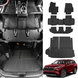 Bomely Floor Mats Compatible with 2020-2025 Toyota Highlander Cargo Liner Back Seat Cover Hybrid Fuel 2024 7 Seats Highlander Accessories (2020-2025,Floor Mats+Trunk Mat with Backrest Mat)