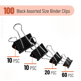 Mr. Pen- Binder Clips, 100 pc, Assorted Sizes, Black Metal Clips for Paper