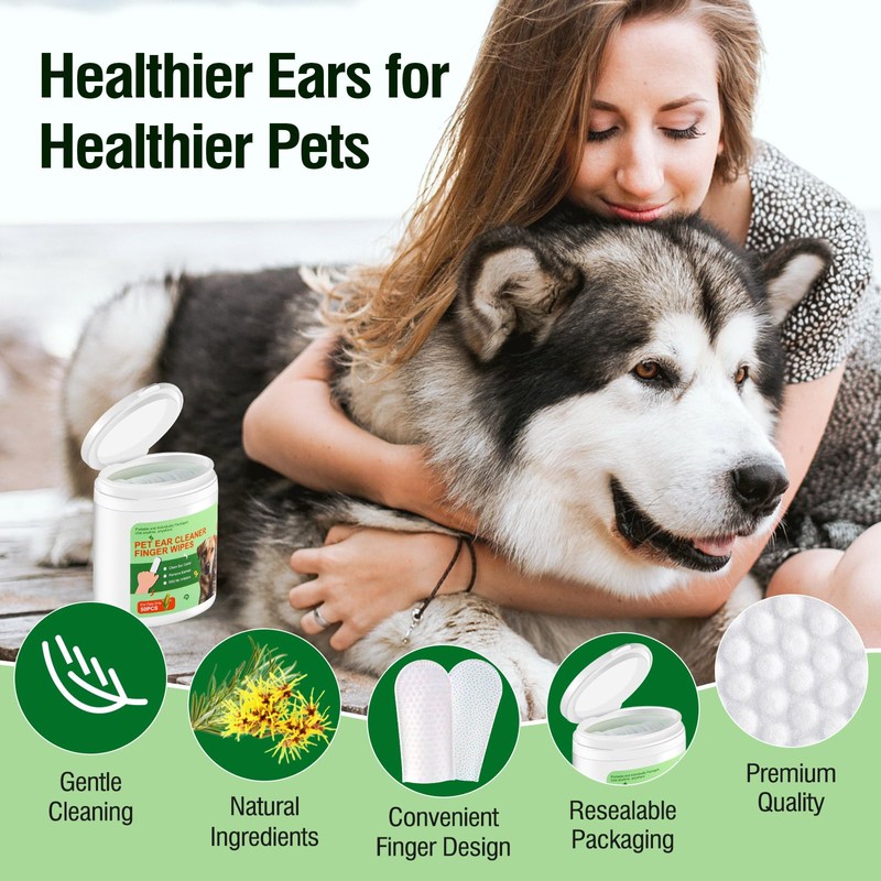 Pet Ear Wipes for Dogs and Cats,Gentle Cleansing and Odor
