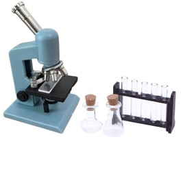 1:12 Scale Miniatures Laboratory Accessories for Mini Dollhouse,The Tiny Thing Including Microscope, Test Tube and Measuring Cup for Kids,Toddlers,Boys and Girls(Blue Color)