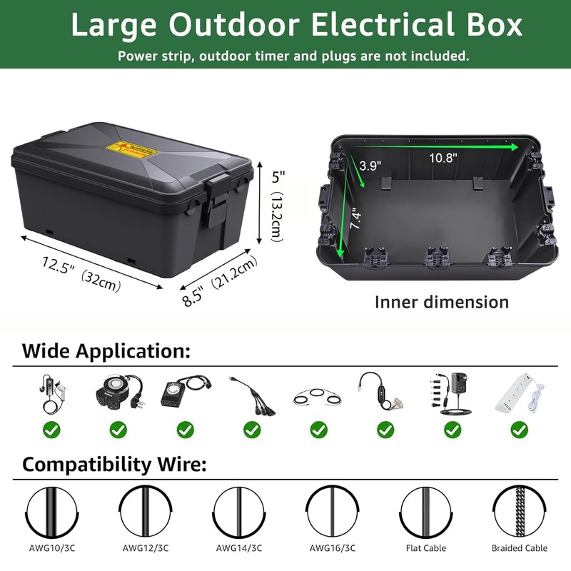 NineLeaf IP54 1PK Extra Large Outdoor Box w/ 7 Cable