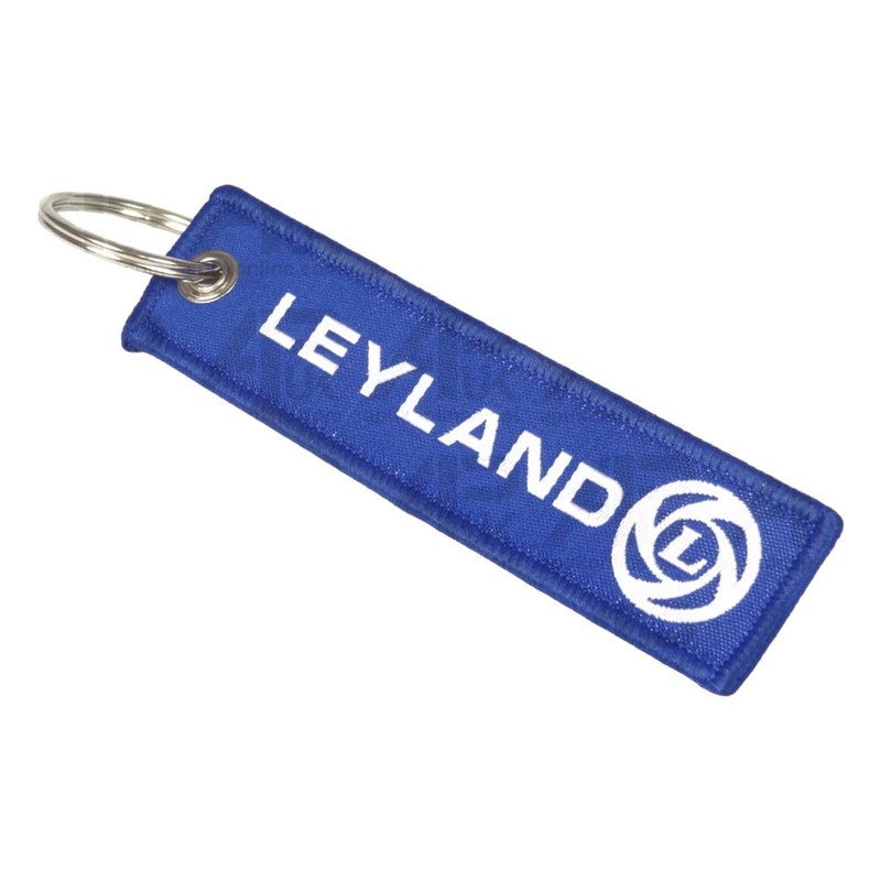 Blue & White Flexible Ribbon Tag Fabric Woven Keyring Loop