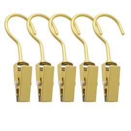 PRETYZOOM Pack of 5 Gold Curtain Hooks Curtain Rings with Clips Curtains Hooks for Hanging Shower Curtain Home Photos Party Decoration Outdoor