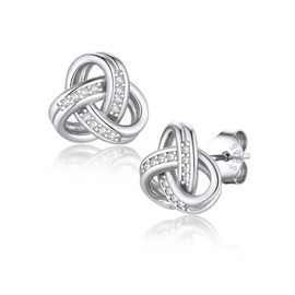 Dainty 925 Sterling Silver Infinity Love Knot Earrings, Forever Love Knot Infinity Stud Earrings For Women Hypoallergenic Trinity Small Post Flat Back Earrings