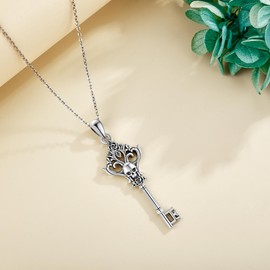 ONEFINITY Key Chain 925 Sterling Silver Skull Roses Key Chain Necklace Vintage Key Jewellery for Women, Sterling Silver