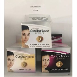 CONCHA NACAR 1 2 3 Crema de Dia, Crema de Noche, Crema Aclarante  2 oz ( 3 Pack)
