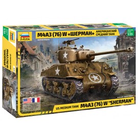 Zvezda 3676 1:35 M4A3 (76) W Sherman Model Kit, Plastic Assembly, Detailed Replica, Unpainted, Small