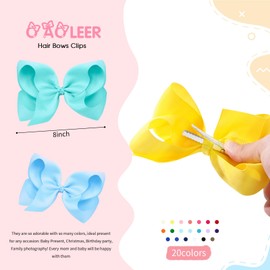 Oaoleer 20PCS 8 Inch Hair Bows for Girls Grosgrain Ribbon Toddler Hair Accessories with Alligator Clips for Toddlers Baby Girls Kids Teens in Pairs