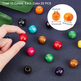 PandaHall 200pcs 10 Colors Painted Round Wooden Beads, 16.5x16.5mm Colorful Wood Barrel Beads Loose Beads with 6mm Large Hole for Bracelet Necklace Jewelry DIY Craft Making Braiding Macrame Project