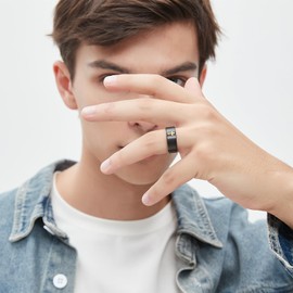 Cross Rings for Men, Genuine Titanium Rings for Men Lord Jesus Christian 8MM Black Silver Mens Wedding Ring Comfort Fit Matte for Men Size 6-12 (Black, 6)