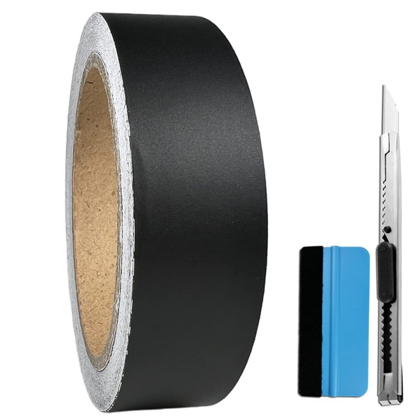 LZLRUN Black Matte Air-Release Adhesive Vinyl Tape Roll - Come with Installation Tool Set (1" x 30ft)