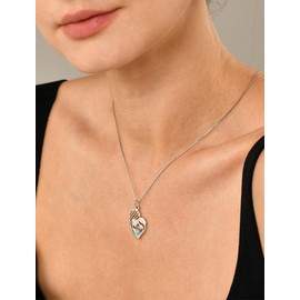 YL Mother Necklace for Women 925 Sterling Silver Mum Heart Pendant Created Aquamarine Jewelry for Mom