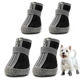 Dog Shoes for Small Dogs, Breathable Dog Boots Paw Protector for Hot Pavement Winter Snow, Dog Booties with Reflective Strips Rugged Anti-Slip Sole for Hardwood Floors Walking Black Size 3