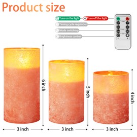 Flickering Flameless Candles - Sandblast Glass Battery Operated with Remote and 2/4/6/8 H Timer, Set of 3 LED Pillar Candles (D3"xH 4"5"6")with Realistic Wax Candles for Home Decor (Sandblast Orange)