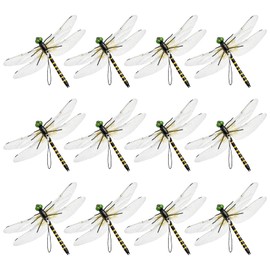 Dragon Fly Clips, 12 PCS Lifelike Fake Dragonflies 3D Artificial Dragonfly Garden Stakes Decor, Dragonfly Clips with Hook Clip for Hiking Gardening Camping Yard