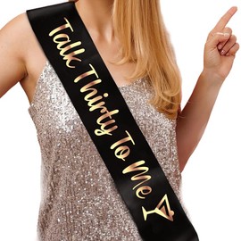 PartyForever 30th Birthday Party Decorations Talk Thirty to Me Black Sash with Rose Gold Letters