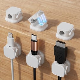 6 Pack Magnetic Cable Clips, Adjustable Cable Management Cord Organizer, Adhesive Wire Holder Keeper for Under Desk, Home Office, Phone, Car, Wall, Nightstand (White)