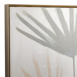 Deco 79 Canvas Leaf Handmade Palm Framed Wall Art with Gold Frame, Set of 3 16"W, 47"H, Brown