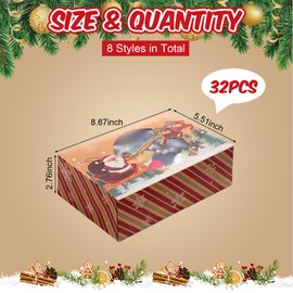 Funrous 32 Pcs Christmas Cookie Gift Boxes with Window 8.7 x 5.5 x 2.8 Inch Kraft Paper Christmas Bakery Cookie Boxes Large Holiday Treat Boxes for Gift Giving Xmas Party Favor Food Containers Bulk