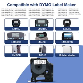 TITBIT 6 Pack LM160 LM150 Tape White Replacement for DYMO Label Maker Tape Refills D1 45013 A45013 S0720530 Label Cassettes,Black on White,1/2" x 23 ',for DYMO LabelManager 210D 280 360D 420 500TS