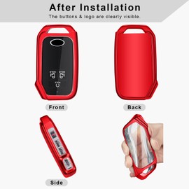 QBUC for KIA Key Fob Cover Case with Keychain for Kia Ceed Cerato Forte Niro Seltos Sorento Soul K5 Sportage Telluride, Red, universal