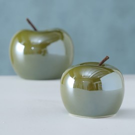 Boltze Deko Apfel Perly (2er Set, zur Dekoration / Geschenkidee, Deko für Küche / Wohnzimmer / Esszimemr, Tischdeko Höhe 7-9 cm) 2013536, Grün