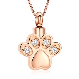 QGJNSGC Pet Paw Urn Necklaces for Ashes Paw Print Cremation Jewellery for Pet Ashes Cats Dogs Claw Keepsake Memorial Pendant for Women Men Ash Holder Gift, Stainless Steel, Cubic Zirconia