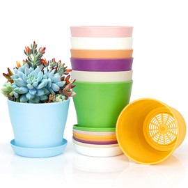 Bchjatk 8 Pcs Plant Pots,3.8" Flower Pots,Plastic Pots for Plants,Nursery Pots,Succulent Pots,Planters for Indoor Plants,Herb Garden Planter,Small Plant Pots,Mini Flower Pots,Cute Plant Pots