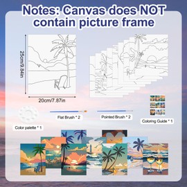 HICOHAND Pre Printed Canvases, 9 PCS Seaside Sunset Theme Pre Drawn Canvas to Paint Party Gifts for DIY Classroom Paint Party Suppies, 20x25cm