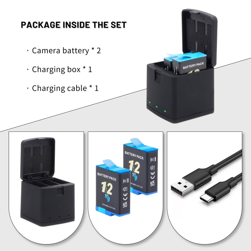 2-Pack Hero 12 11 10 9 Batteries with 3 Channel