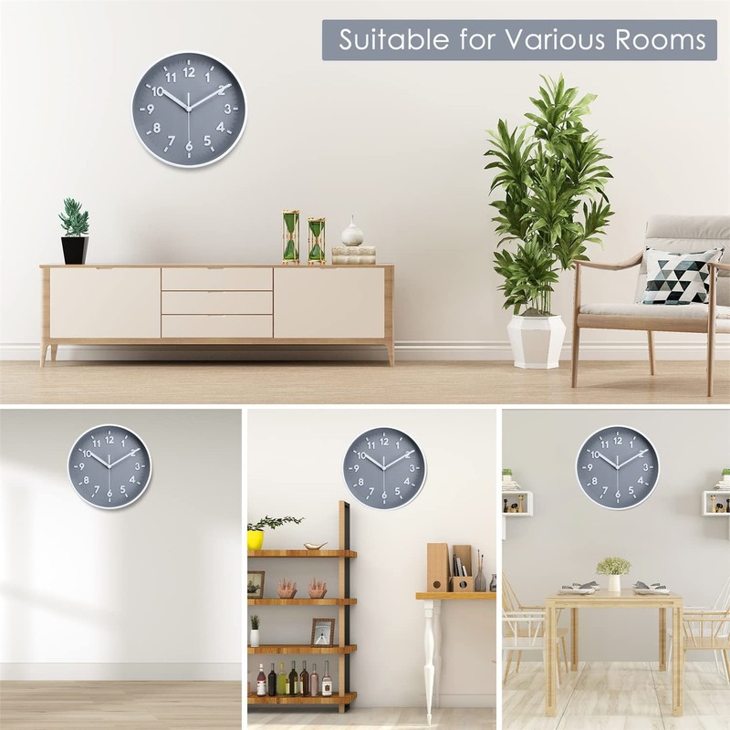 Topkey 8 Inch Round Quiet Wall Clock Easy Read Big