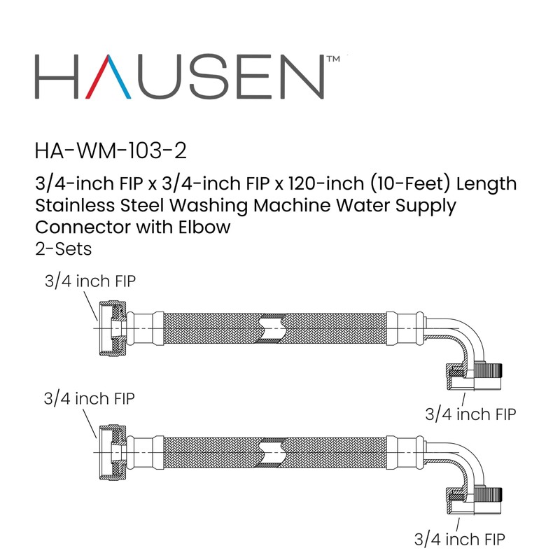 Hausen 120-Inch Stainless steel Washing machine connector 8 Feet -