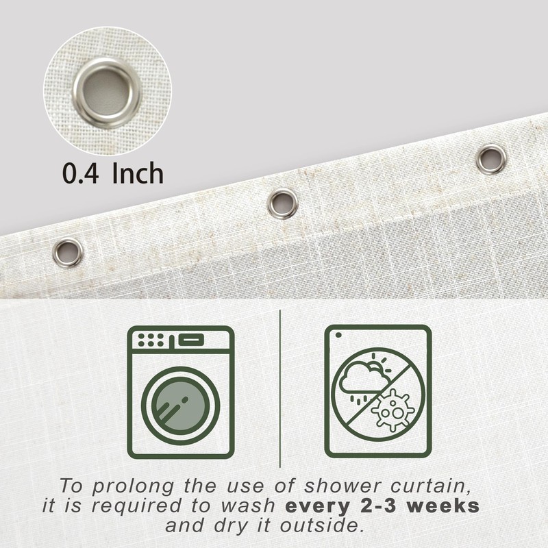 KOUFALL 90 Inch Shower Curtain Long,Linen Fabric Boho Farmhouse Neutral
