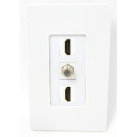 RiteAV - 2 Port HDMI and 1 Port Coax Cable TV- F-Type Screwless Wall Plate - White