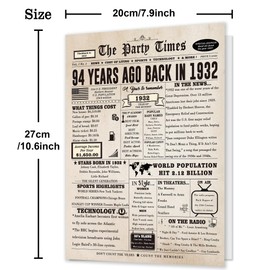 Ziwenhu Large 94th Birthday Gifts Card for Grandma Granddad,Cheers to 94 Years Old Birthday Card Decorations for Men Women,Funny 94th Birthday Greeting Cards for Dad Mom