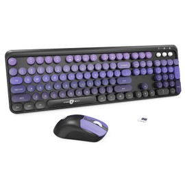 Wireless Keyboards Mouse Combos, Creamy Keyboard, Cute Wireless Keyboard and Mouse Set for Desktop Laptop PC Computer (Black Purple)