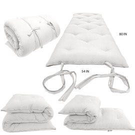 Danfuton Full Floor Rolling Futon Mattresses, Cotton Shikifuton Mats 3 x 54 x 80 White