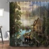 Bzhilja Natural Scenery Lake House Bear Shower Curtain Sets, Wooden