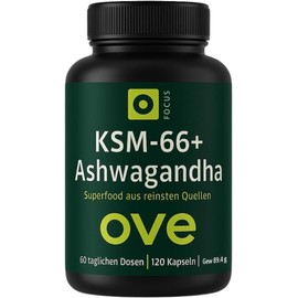 Ashwagandha KSM66 Root Extract with Magnesium, Zinc and Vitamin B6 - 120 Vegan Capsules, High Dosage, Organic Quality, Stress Management, 60 Day Supply