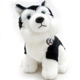 Husky KIRIMA Sitting Sleigh Dog Black and White with Blue Eyes Cuddly Toy 15 cm Plush Toy Dog Plush Dog