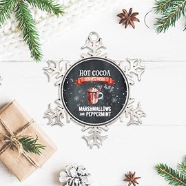 DOREENABE Pewter Snowflake Ornament Warm Up at The Hot Cocoa Station Holiday Present Kitchen Decorative Cafe Bar Home Elegant Christmas Hanging Ornaments Gifts for Friends Coworkers Employees Family