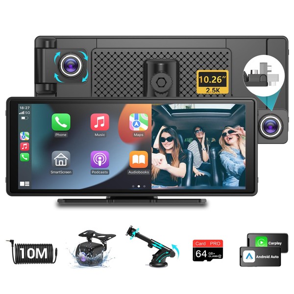 Jansite 10.26" Apple Carplay & Android Auto Dual Bluetooth Car
