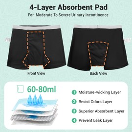 Carer 3 Pack Boys Incontinence Underwear Washable Reusable Kids Cotton Incontinence Boxer Briefs with Front Absorbency Leakproof Underwear for Youth Boys Age 4-18 S(Orange/Green/Black)