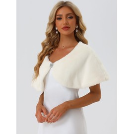 Allegra K Women's Elegant Faux Fur Shawl Bridal Wedding Party Wrap Stole Shrug Large White